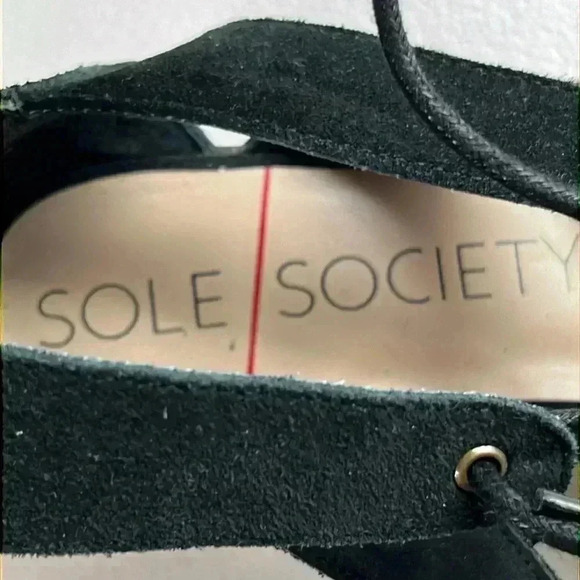 Sole Society Suede Gladiator Block Heel Black Sandals Size 11 - Picture 5 of 6